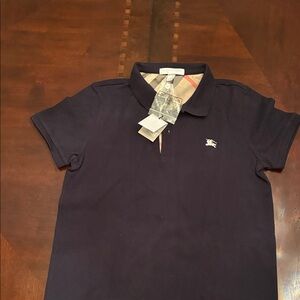 Burberry Dark Blue Polo with Check Accent